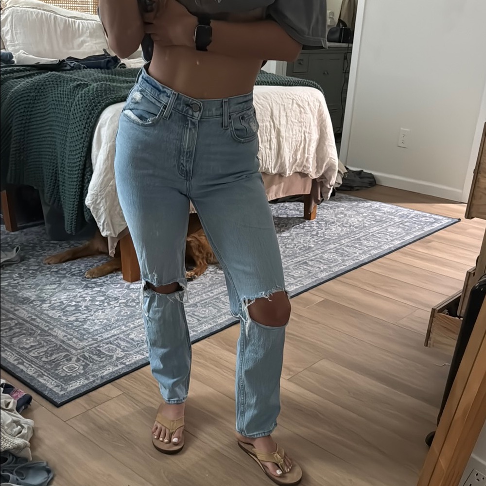 Women's Light Blue Distressed Jeans